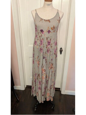 Vintage STARINA Sage Green & Purple Floral Maxi Dress L